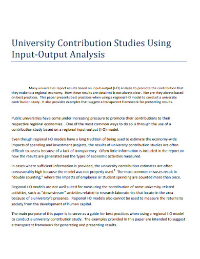 university studies using input output analysis