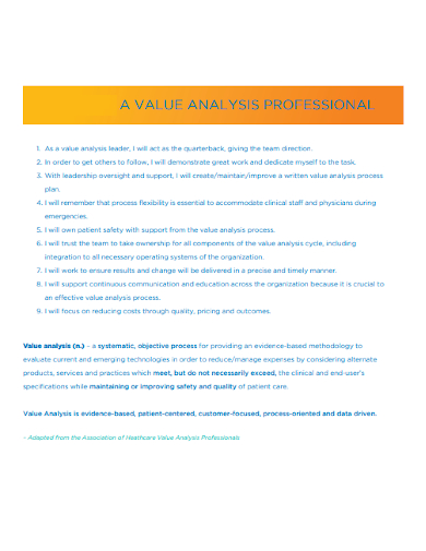 value analysis professional
