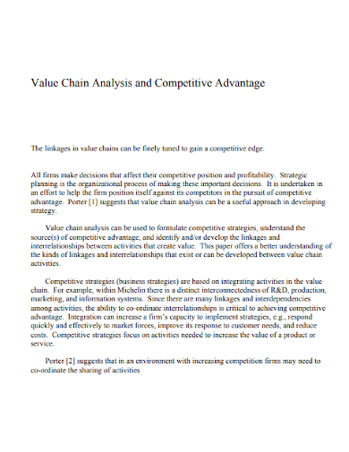 value chain analysis and competitive advantage