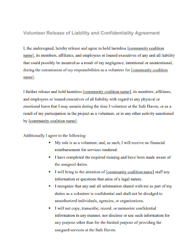 volunteer release of liability and confidentiality agreement
