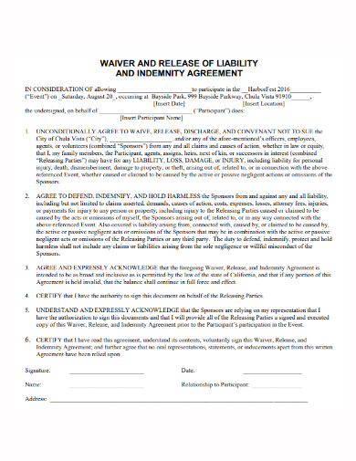 waiver and release of liability agreement