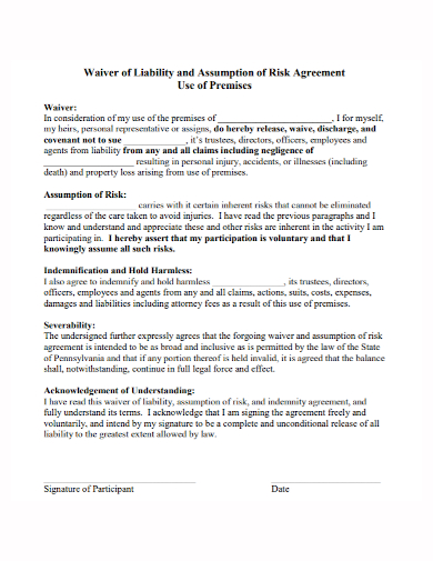 waiver of liability risk agreement