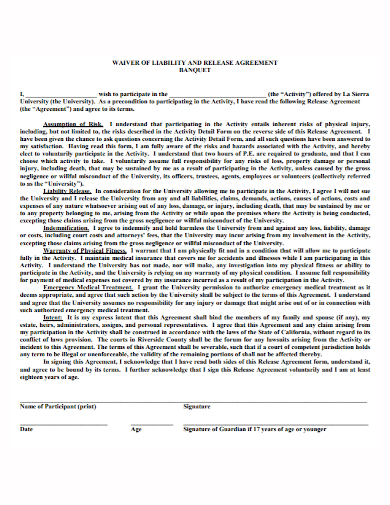 waiver of liability and release agreement