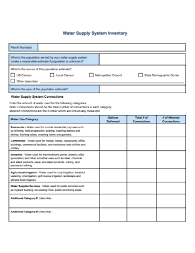 water supply system inventory