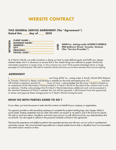 website contract development general service agreement