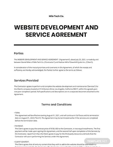 website development and service agreement template
