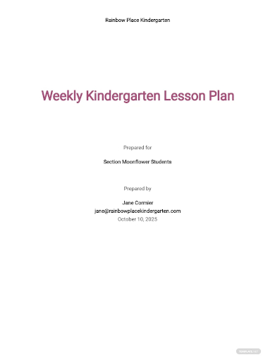 weekly kindergarten lesson plan template