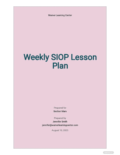 weekly siop lesson plan template