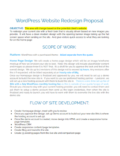 wordpress website redesign proposal