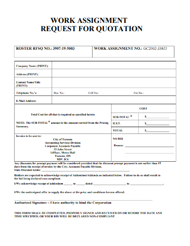 work assignment request for quotation