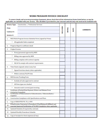 work program invoice checklist