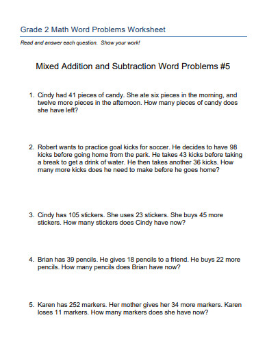 2nd grade math word problems worksheet
