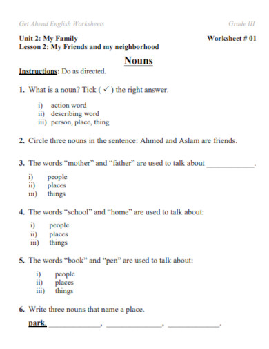 3rd grade english worksheet