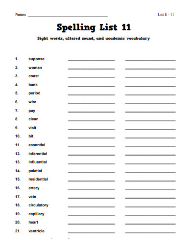 5th grade spelling words worksheet