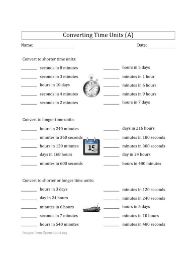 5th grade time converting worksheet