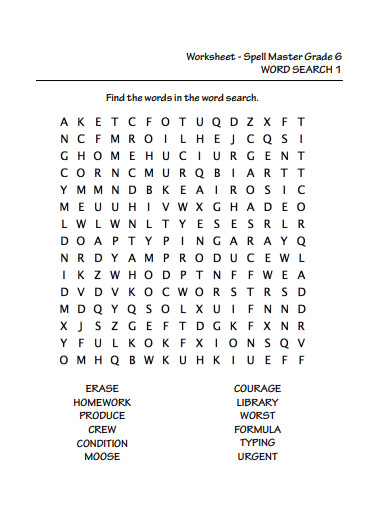 6th grade word search worksheet