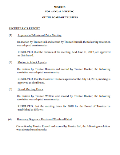 annual board meeting minutes of trustee