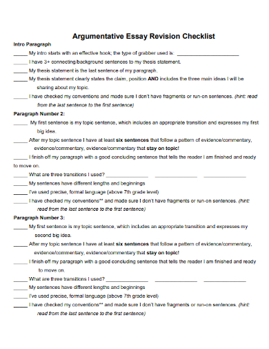 argumentative essay revision checklist