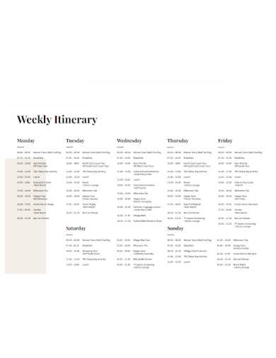 basic weekly itinerary