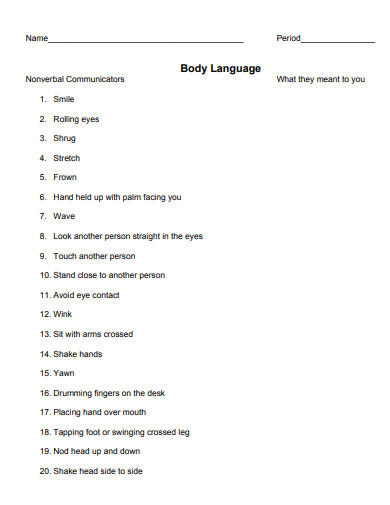 body language worksheet