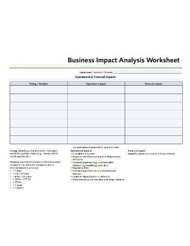 business impact analysis worksheet