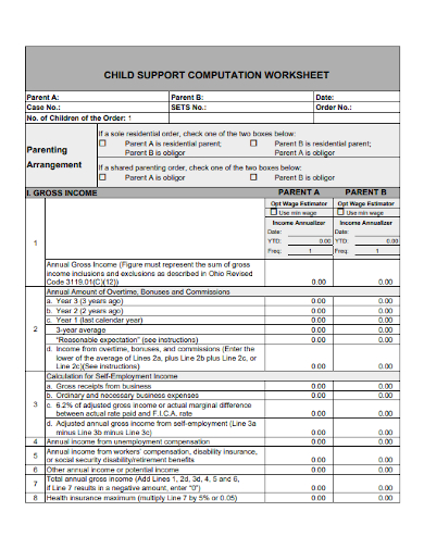 child support computation worksheet