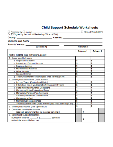 child support schedule worksheets