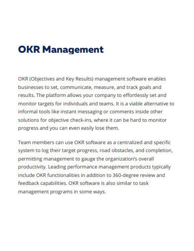 company okr management sample