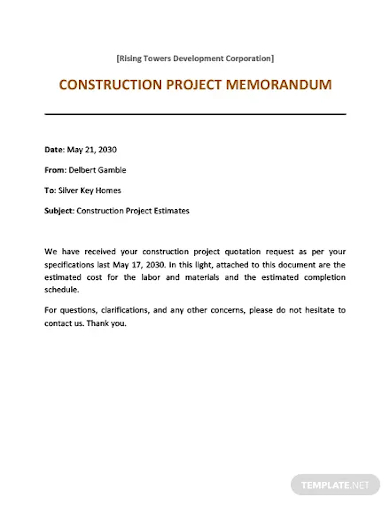 construction project memo