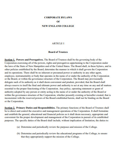 corporate college bylaws