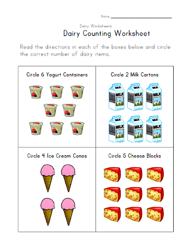 dairy counting worksheet