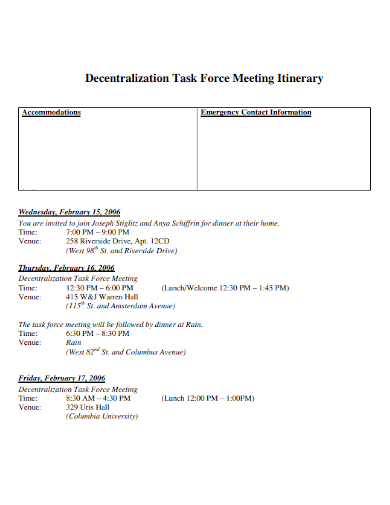 decentralization task force meeting itinerary