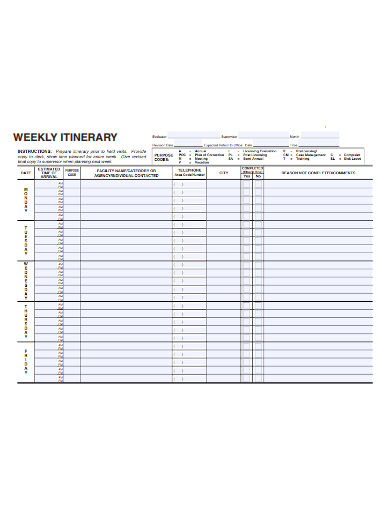 editable weekly itinerary