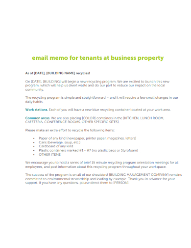 email memo for tenants at business property