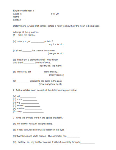english worksheet for class