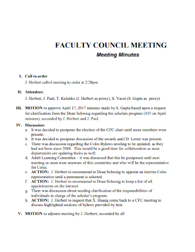 faculty council meeting minutes