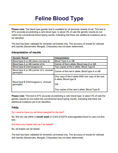 feline blood type chart