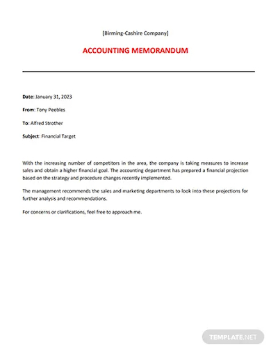 formal accounting memo template