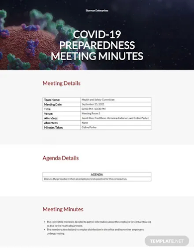 formal covid 19 meeting minutes template