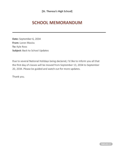 free back to school memo template