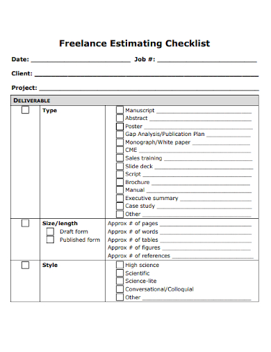 freelance estimating checklist