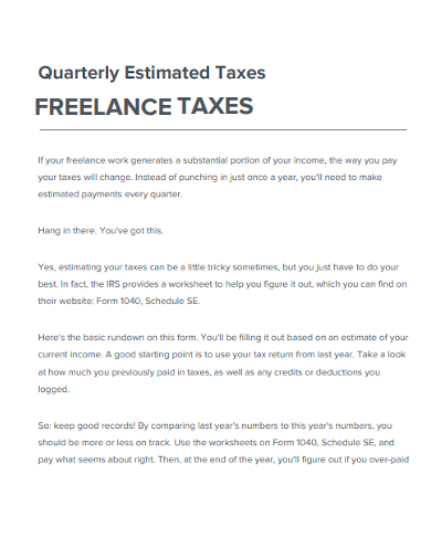 freelancer quarterly estimated taxes