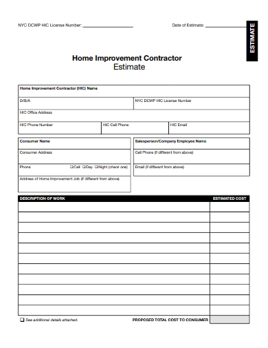 home improvement contractor estimate