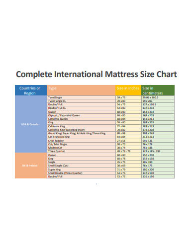 international bed size chart