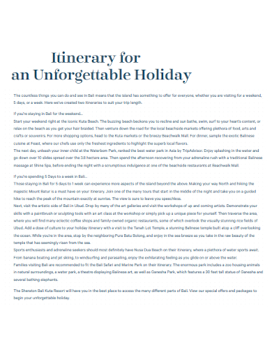 itinerary for an unforgettable holiday