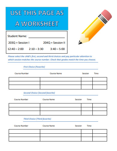 kids college selection worksheet
