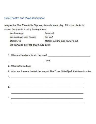 kid’s theatre and plays worksheet