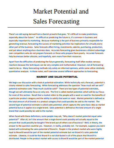 market potential and sales forecasting