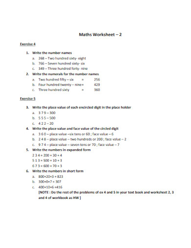 maths worksheet exercise