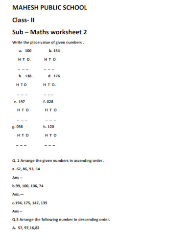 maths worksheet for school